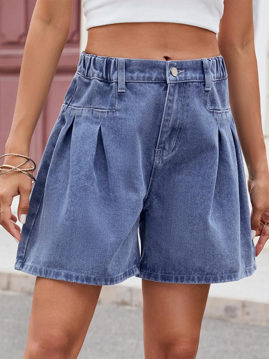 Women's Washed Elastic Waist Loose Denim Shorts