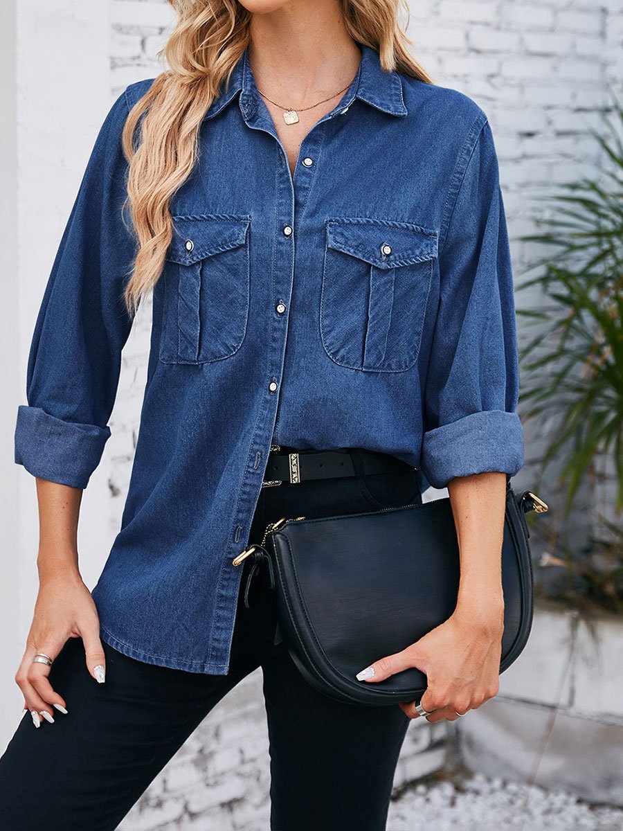 Chemise en jean délavé classique pour femme