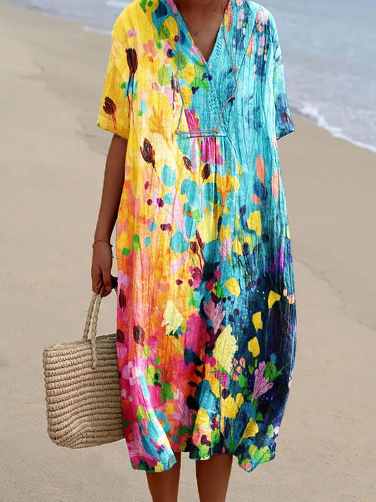 Robe de villégiature décontractée et confortable à motif floral pour femme