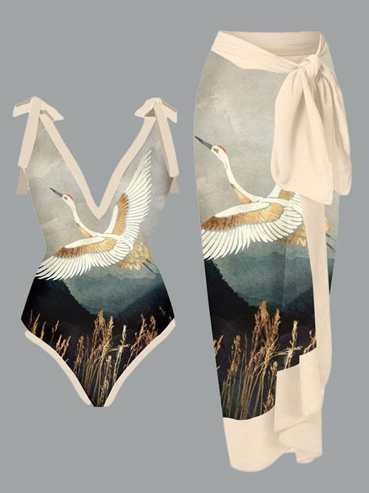 Jupe longue en mousseline de soie à imprimé rétro pour maillot de bain pour femme