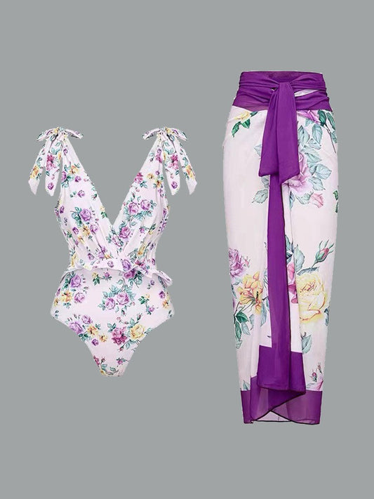 Jupe longue en mousseline de soie à imprimé rétro pour maillot de bain pour femme