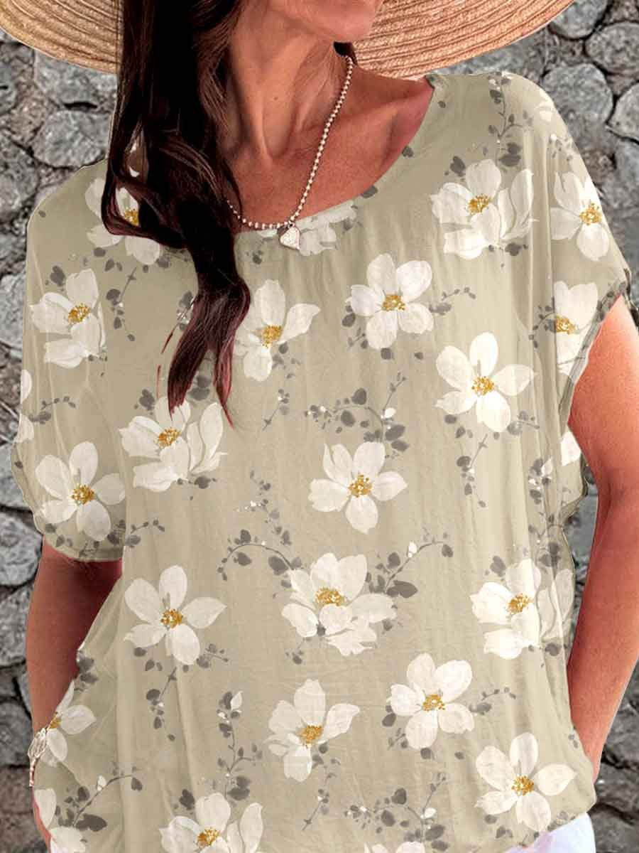 Haut simple et élégant à imprimé floral décoratif pour femme