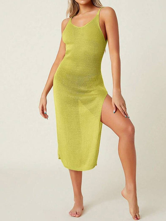 Cache-maillot de bain tricoté de couleur unie pour femme