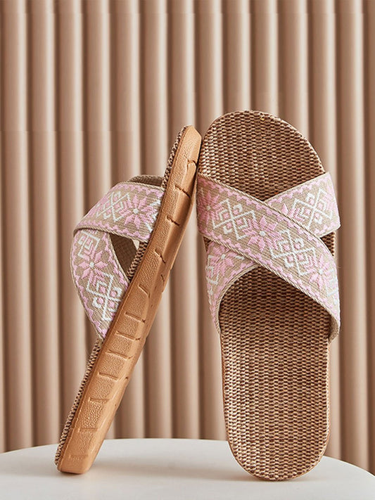 Chaussons bohèmes en lin faits main pour femmes