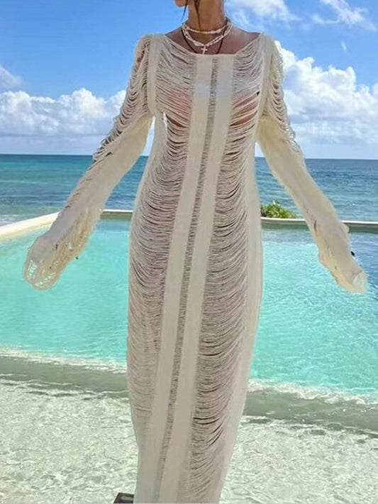 Cache-maillot de bain tricoté de couleur unie pour femme