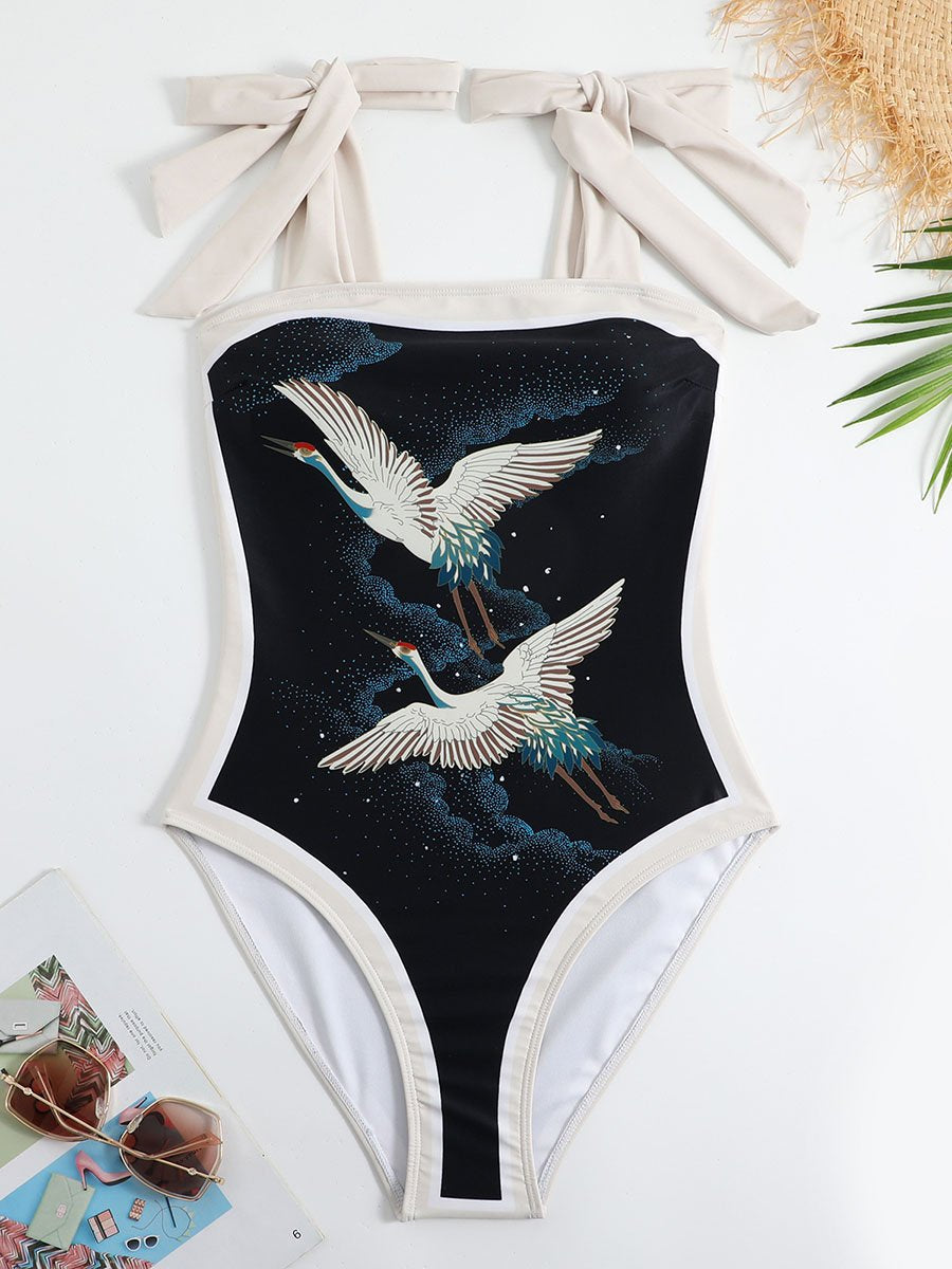 Women's Vintage One Piece Swimsuit Suit Chiffon Cover Up
