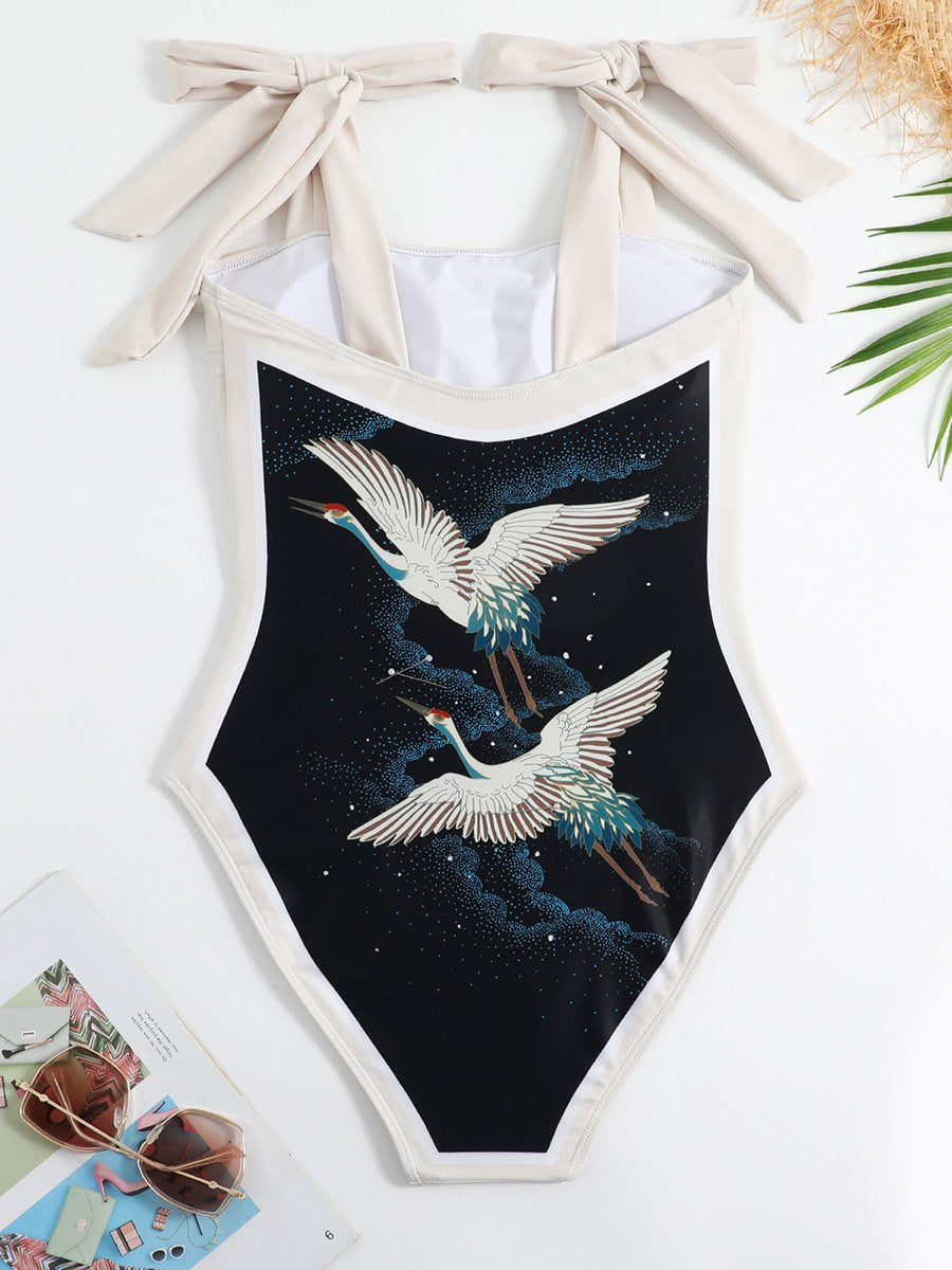 Women's Vintage One Piece Swimsuit Suit Chiffon Cover Up