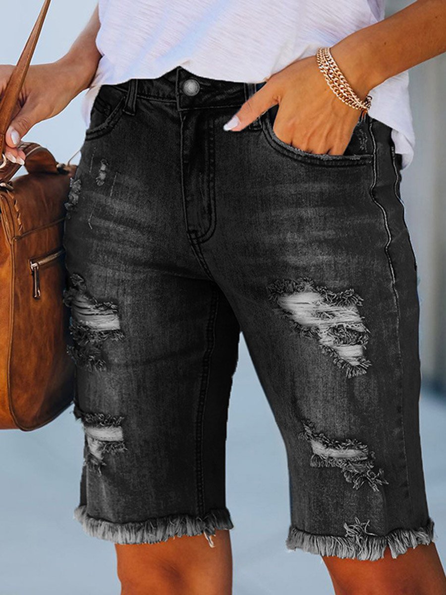 Women's Fringed Mid-Rise Ripped Jeans
