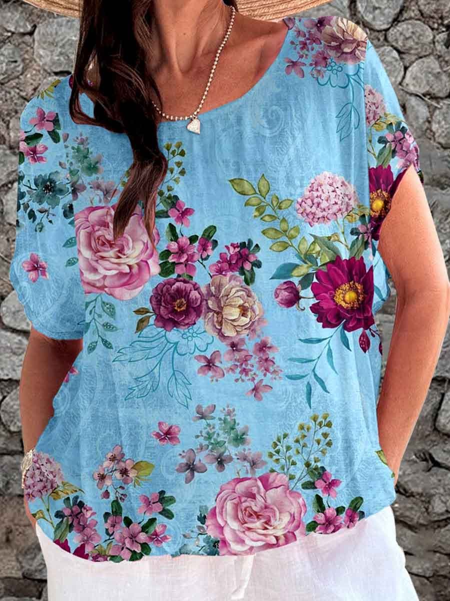 Haut élégant à imprimé floral rose simple pour femme