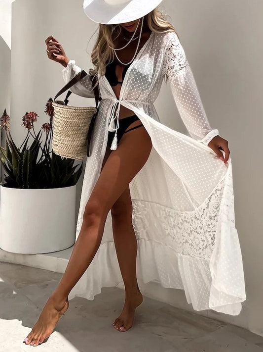 Cache-maillot de bain en mousseline de soie avec protection solaire pour femme