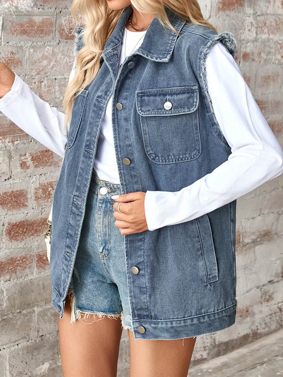 Gilet ample en denim vieilli pour femme