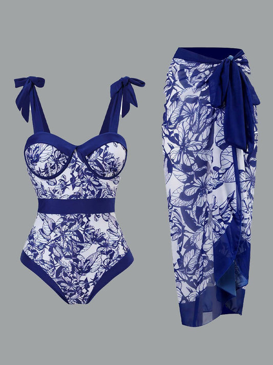 Jupe longue en mousseline de soie à imprimé rétro pour maillot de bain pour femme