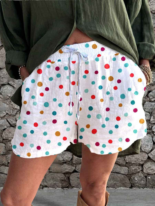 Short d'été à bretelles en lin imprimé à pois pour femme