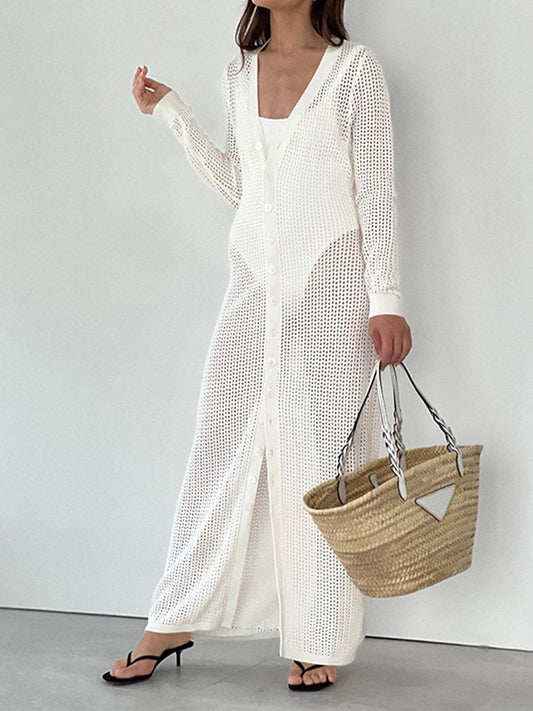 Cache-maillot de bain tricoté de couleur unie pour femme