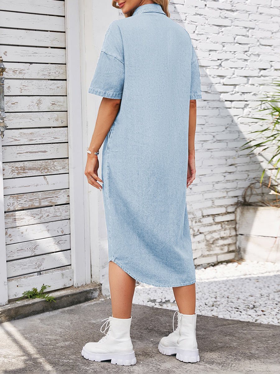 Women's Washed Loose Denim Short Sleeve Dress