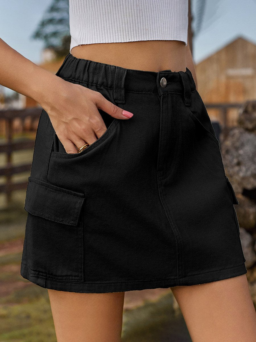 Women's Distressed Elastic Waist Denim Skirt