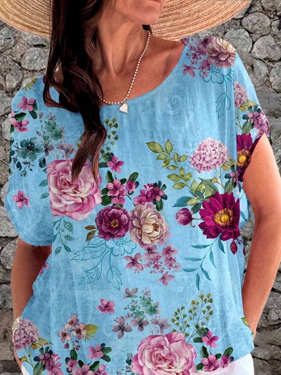 Haut élégant à imprimé floral rose simple pour femme
