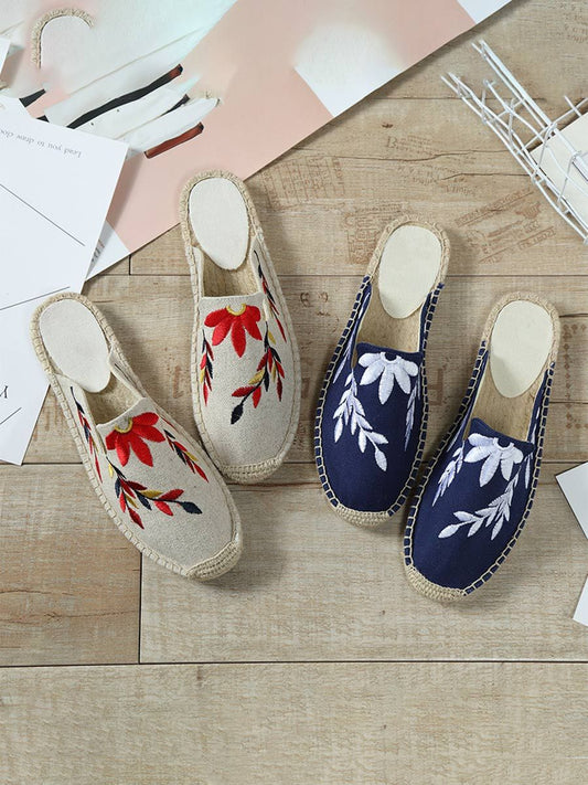 Chaussures de pêcheur en lin respirant pour femmes, demi-pantoufles