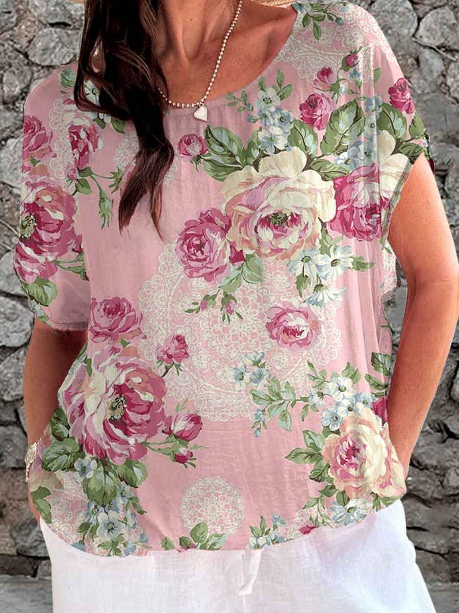Haut élégant à imprimé floral rose simple pour femme