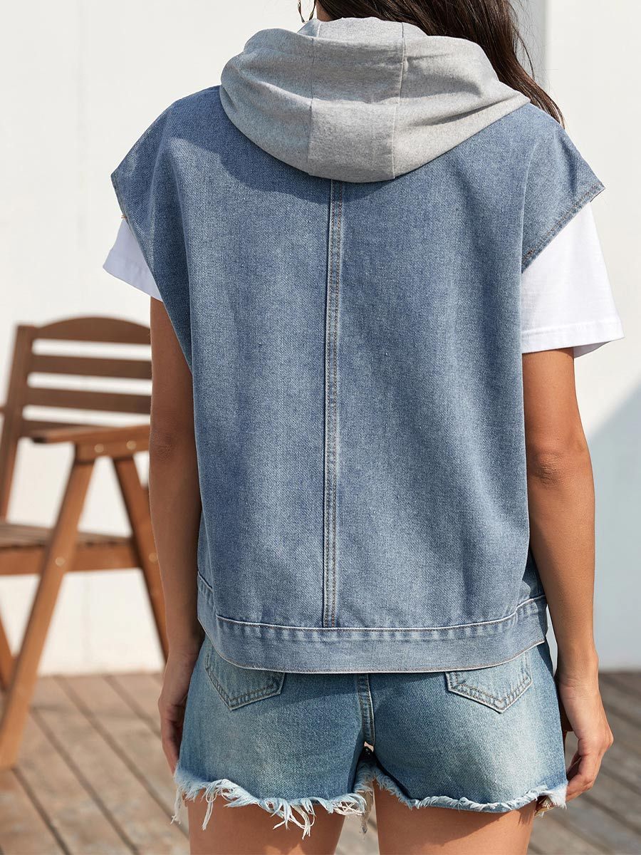 Gilet en denim délavé rétro pour femme