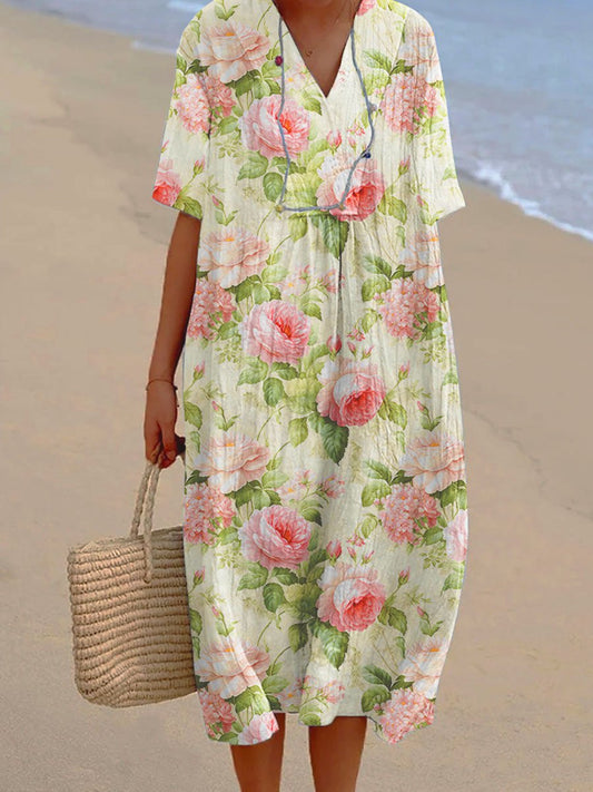 Women's Short Sleeve Floral Irregular Pattern Art Dress