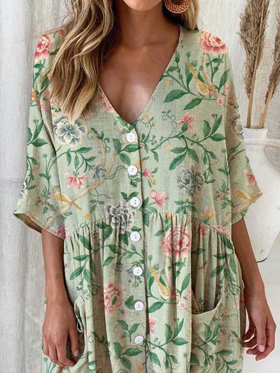 Women's Elegant Simple Rose Floral Pattern Dress