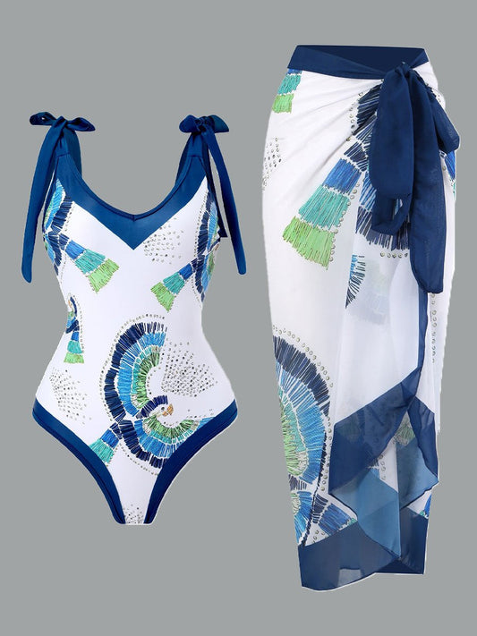 Jupe longue en mousseline de soie à imprimé rétro pour maillot de bain pour femme