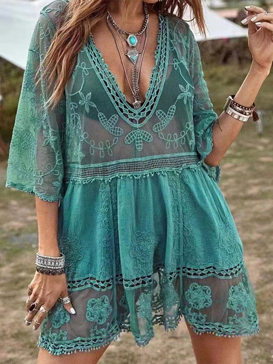 Robe de plage ample en dentelle pour femme