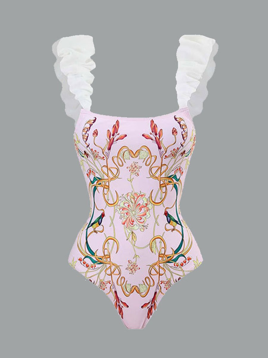 Jupe longue en mousseline de soie à imprimé rétro pour maillot de bain pour femme
