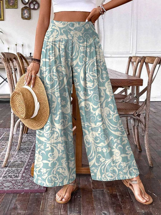 Pantalon élégant en coton et lin à motif floral simple pour femme