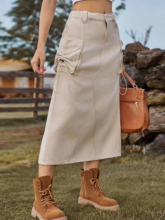 Jupe mi-longue décontractée en denim pour femme