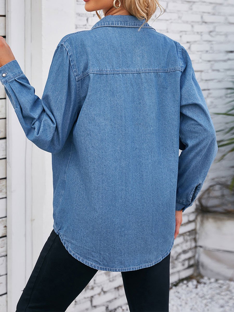 Chemise en jean délavé classique pour femme