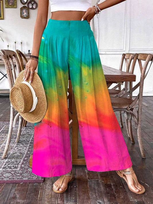 Pantalon imprimé dégradé arc-en-ciel pour femme