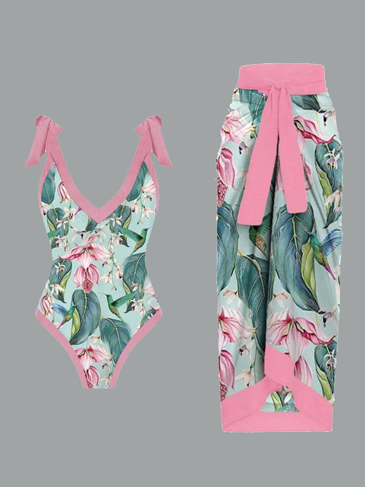 Jupe longue en mousseline de soie à imprimé rétro pour maillot de bain pour femme