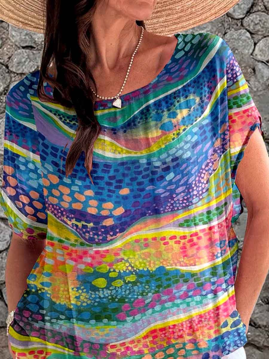 Haut à motif de coups de pinceau colorés et amusants pour femmes