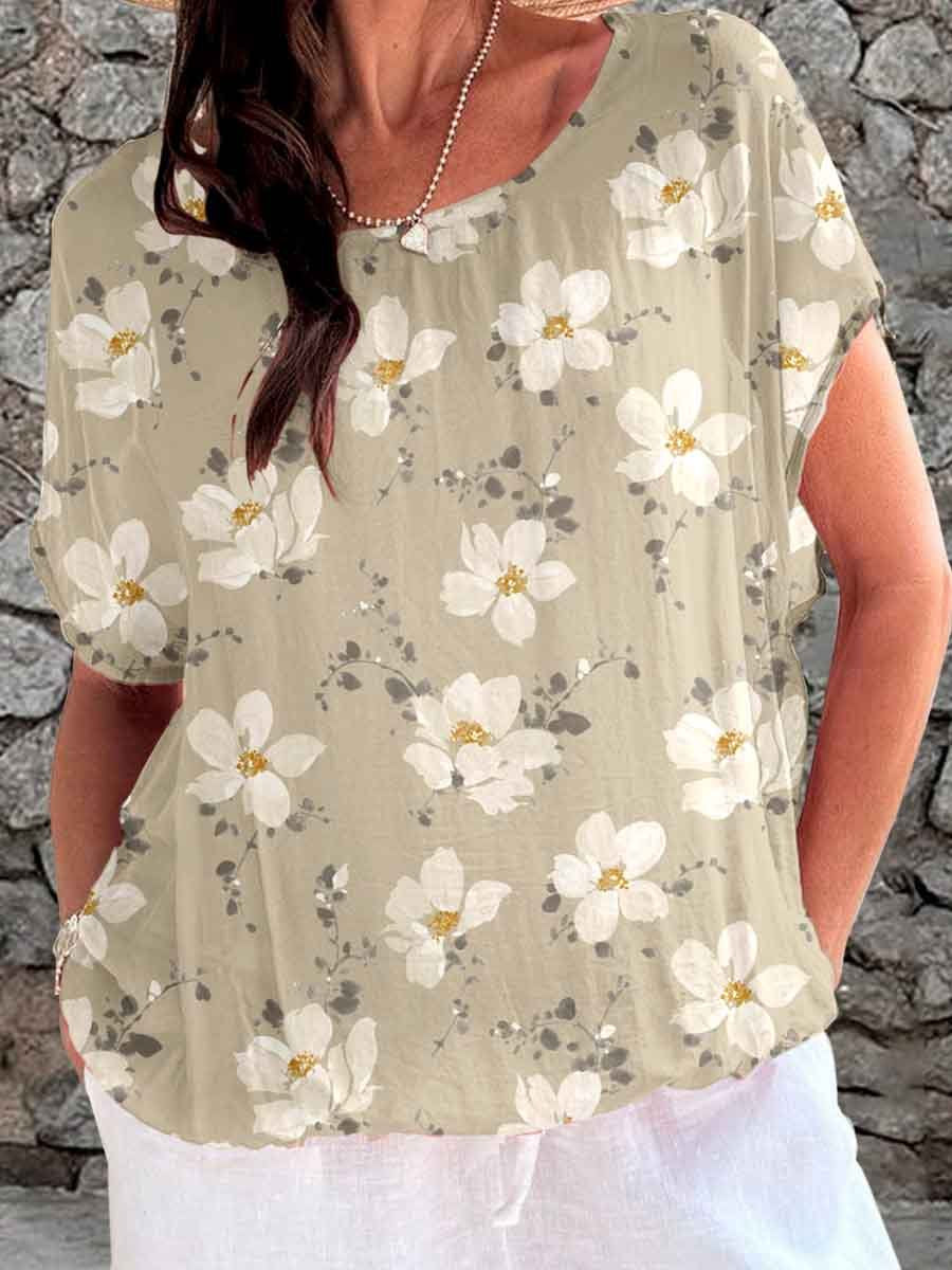Haut simple et élégant à imprimé floral décoratif pour femme