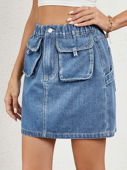 Jupe en jean taille élastique effet vieilli pour femme