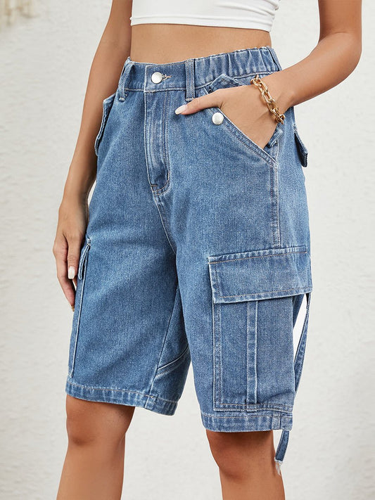 Short cargo en denim délavé personnalisé pour femme