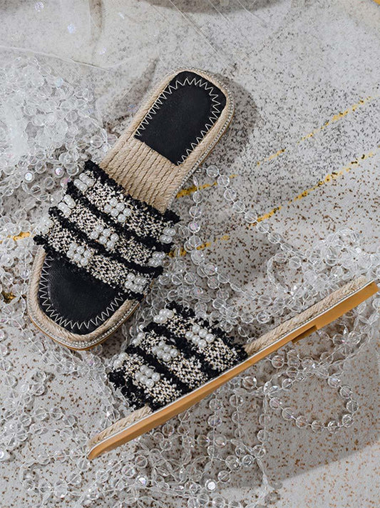 Chaussures de plage plates en paille pour femmes