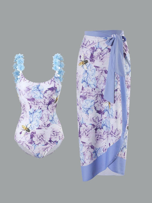 Jupe longue en mousseline de soie à imprimé rétro pour maillot de bain pour femme