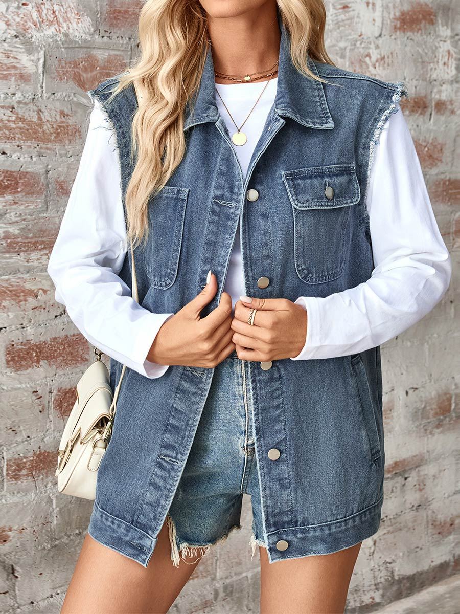 Gilet ample en denim vieilli pour femme