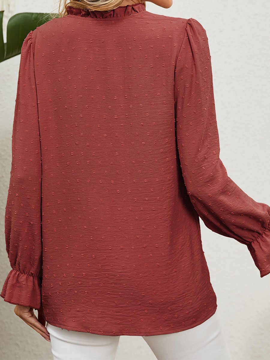 Chemise en mousseline de soie à col en V de couleur unie pour femme