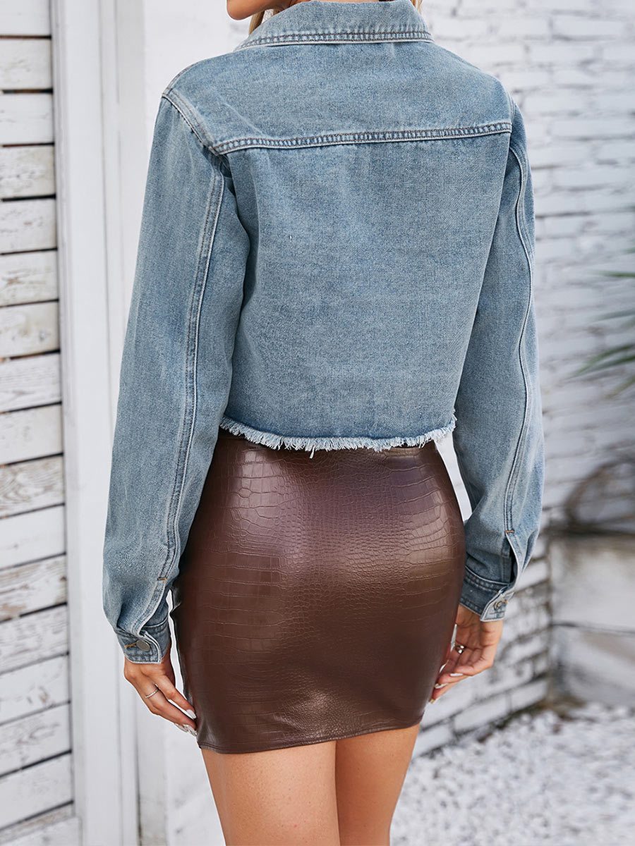 Women's Distressed Short Slim Denim Jacket Top