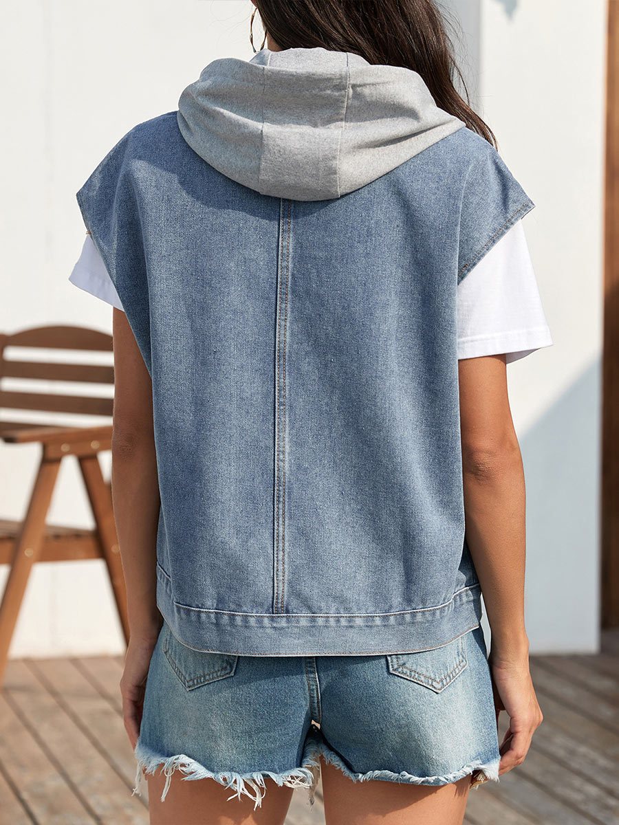 Gilet slim délavé en denim rétro pour femme