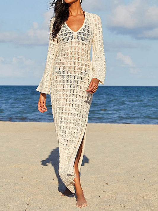 Cache-maillot de bain de plage à découpes de couleur unie pour femmes