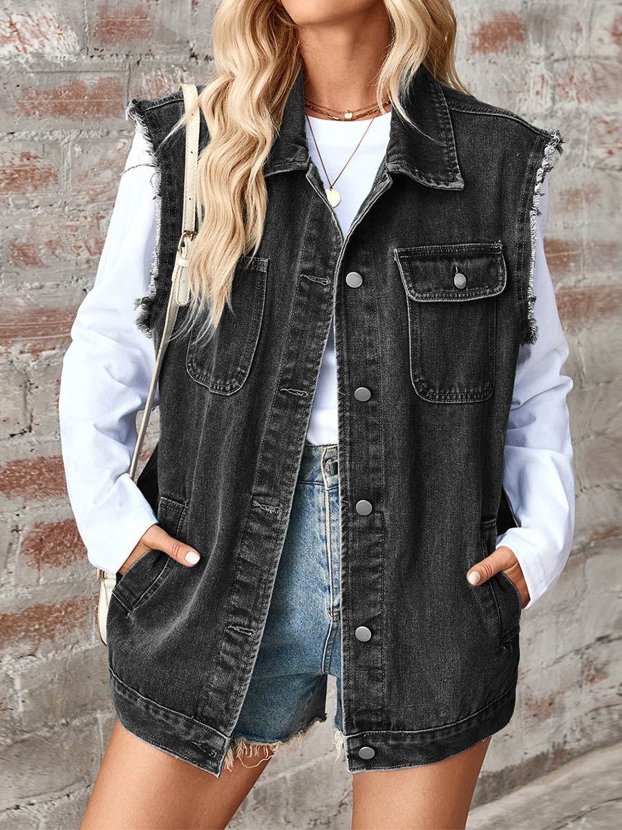 Gilet ample en denim vieilli pour femme