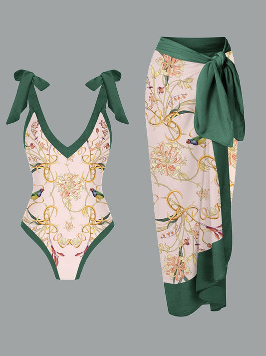 Jupe longue en mousseline de soie à imprimé rétro pour maillot de bain pour femme