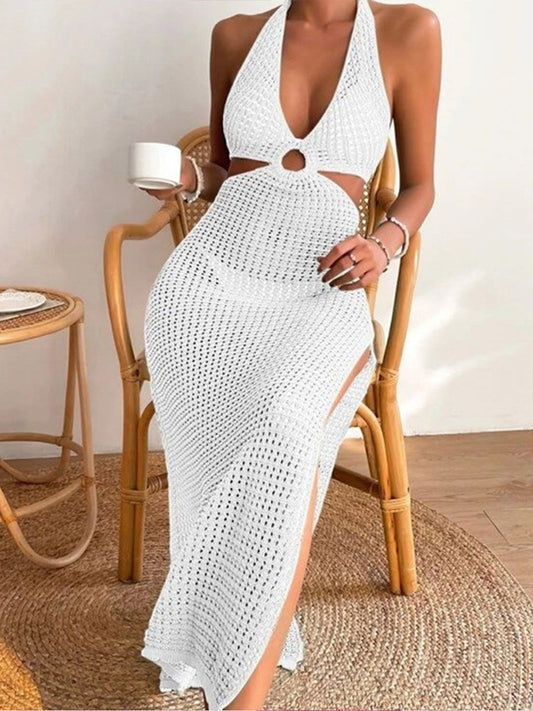 Cache-maillot de bain à découpes de couleur unie pour femmes