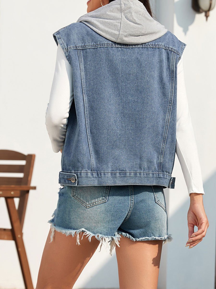 Women's Washed Classic Style Hat Denim Vest