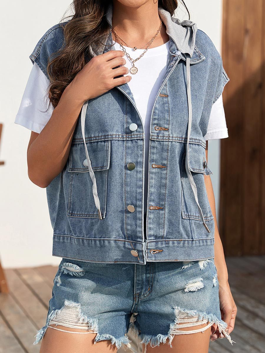 Gilet en denim délavé rétro pour femme